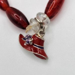 Red Hat Charm Beaded Bracelet
